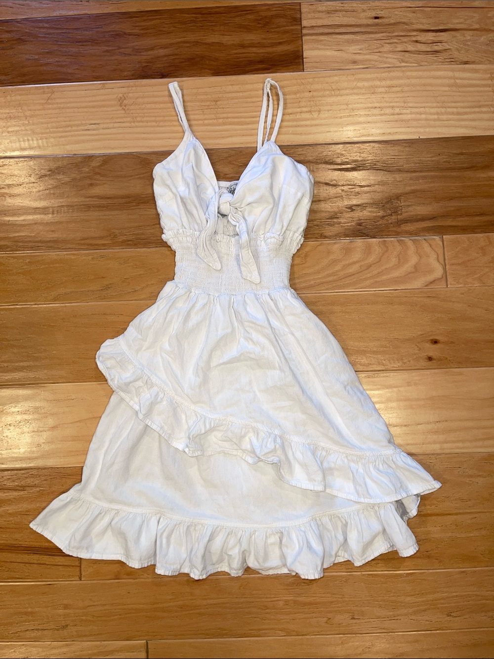 White Tie-Front Ruffle Midi Dress